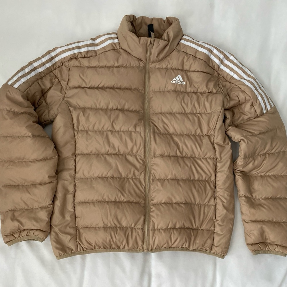 Adidas Essentials Women’s Duck Down Jacket in Beige Size Large New